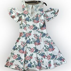 M Almost Famous white cold shoulder floral dress